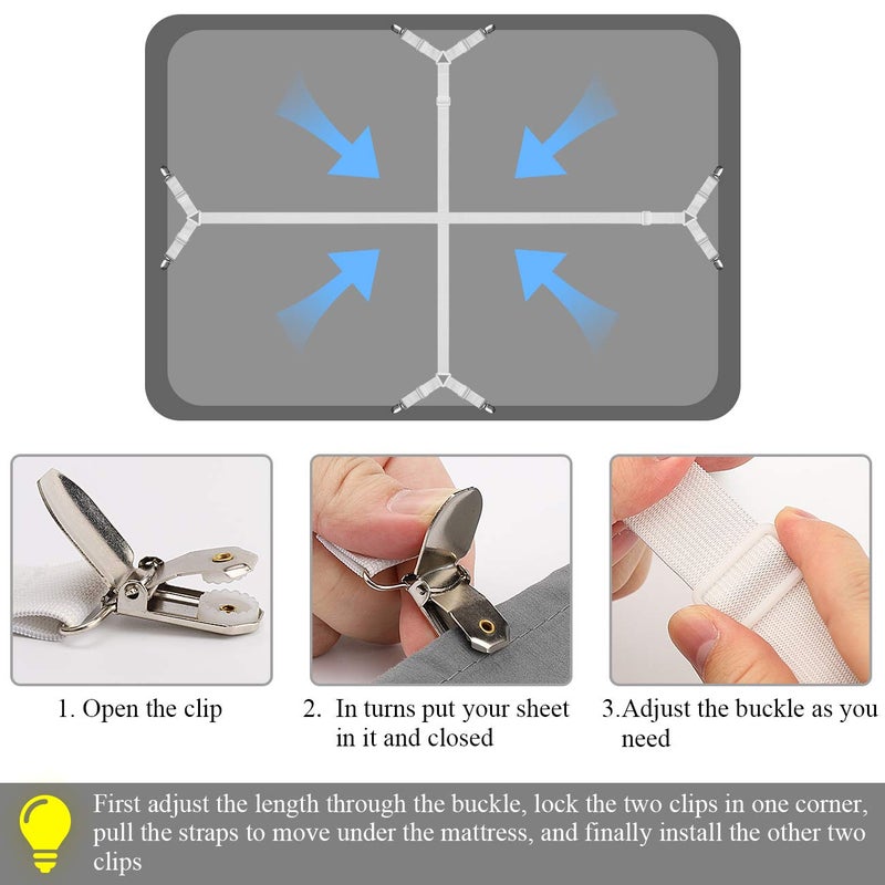 ZHOUBIN Bed Sheet Straps Under Mattress for Keep Sheets in Place, White, Set of 4 - Image 3